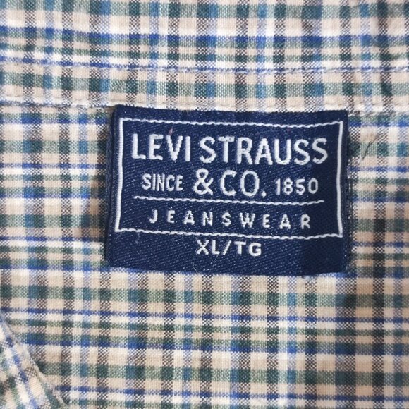 Levi Strauss button down shirt men's size XL blue grey white plaid - Picture 7 of 13